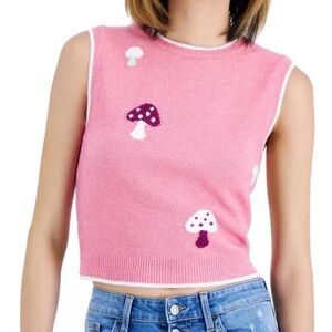 Sugar Moon Pink Sleeveless Sweater with Mushroom Design
